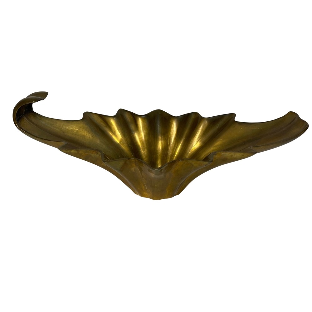 Vintage Solid Brass Console Bowl Hollywood Regency Fluted Scalloped Centerpiece